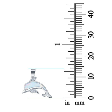 Dolphin Charm Pendant Lab Created White Opal 925 Sterling Silver